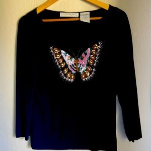 Lucia Burns sweater top stretch beaded butterfly